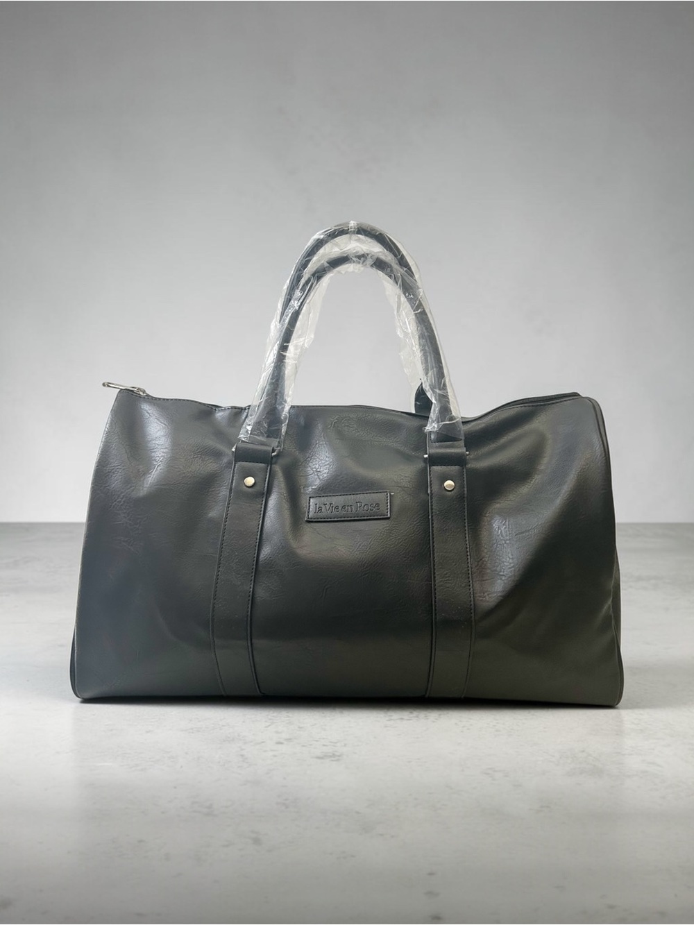 Black Faux Leather Weekender Bag Travel Duffel